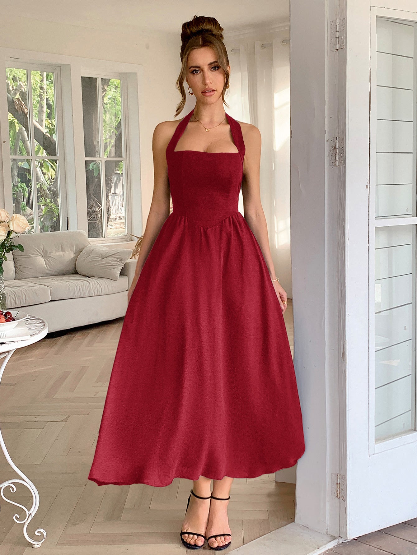 Women Elegant Holidays Halter Neck Waist Dress 4