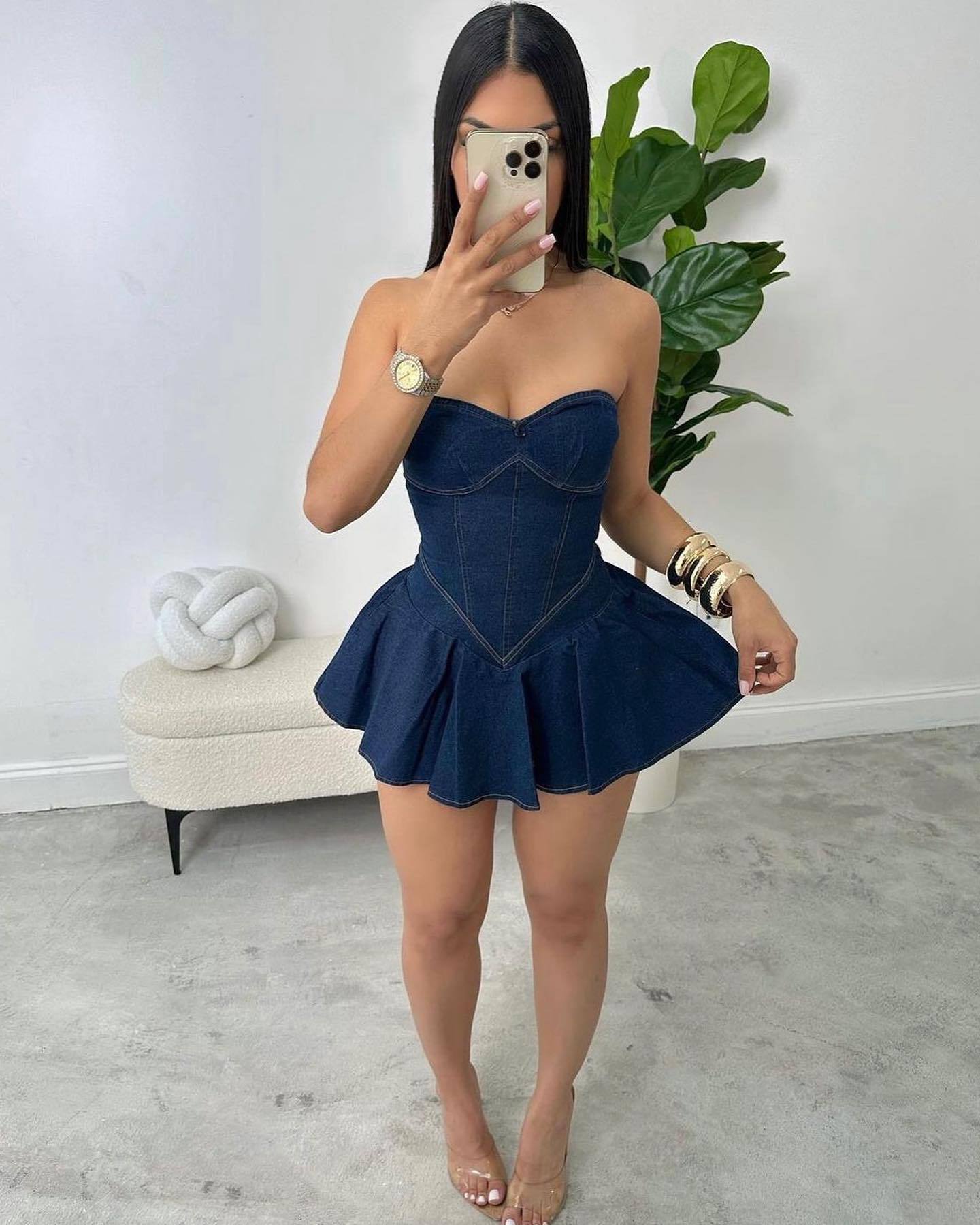Women's Sleeveless Fashion Chic Denim sexy a-line mini dress 10