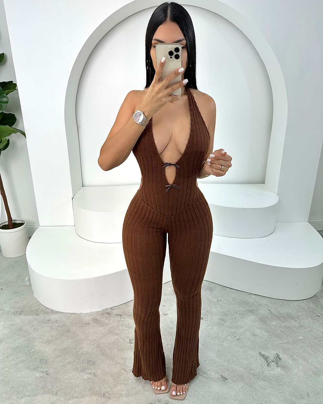 Women summer Halter Neck lace-up backless sexy Bell Bottom Jumpsuit 12