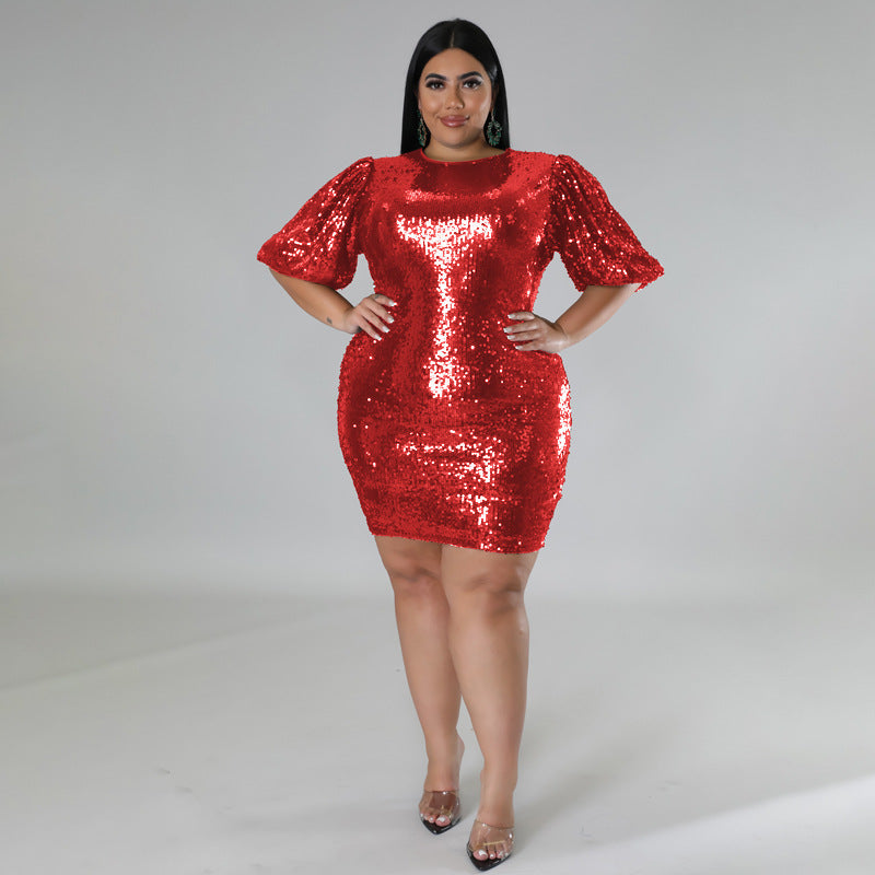 Plus Size Women's Winter Supplies velvet sequin dress 4