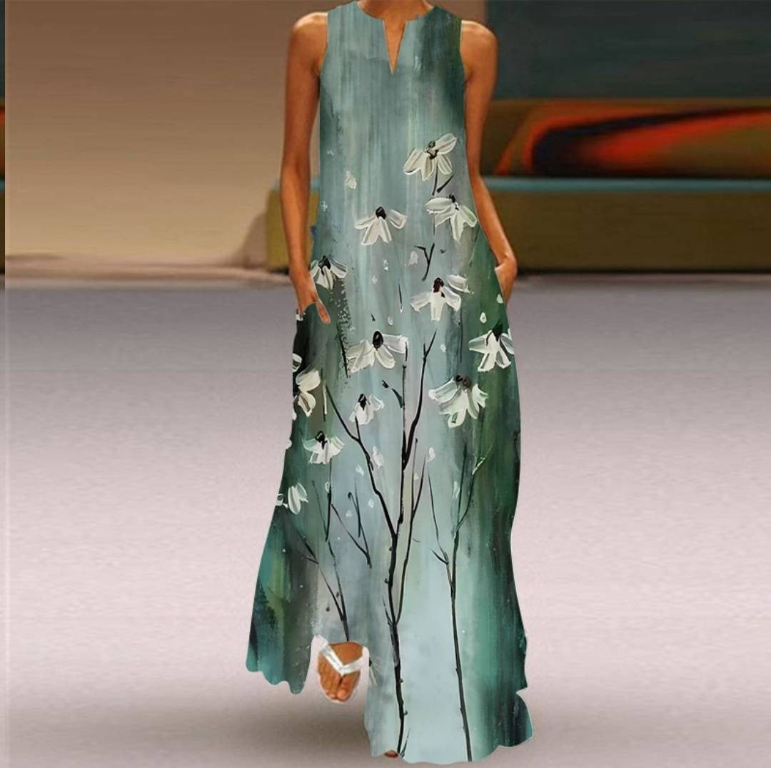 Summer women's sleeveless dress v-neck printed face dress 27