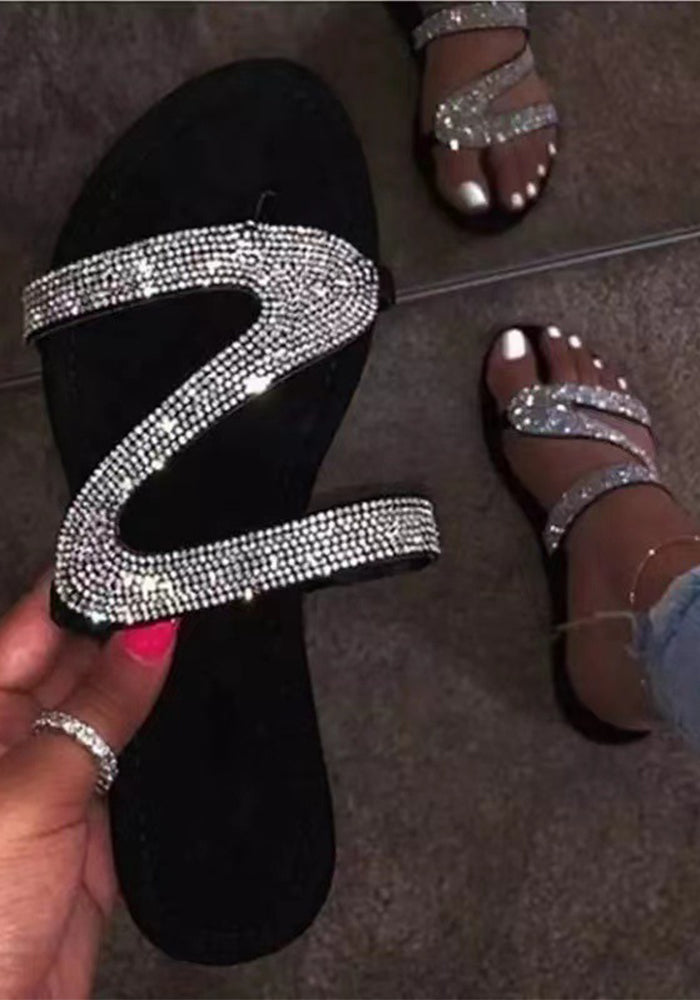 Plus Size Flat Sandal Flip flops Z-line Rhinestone Clip Toe Casual Outdoor Wear Beach Women's Shoe
