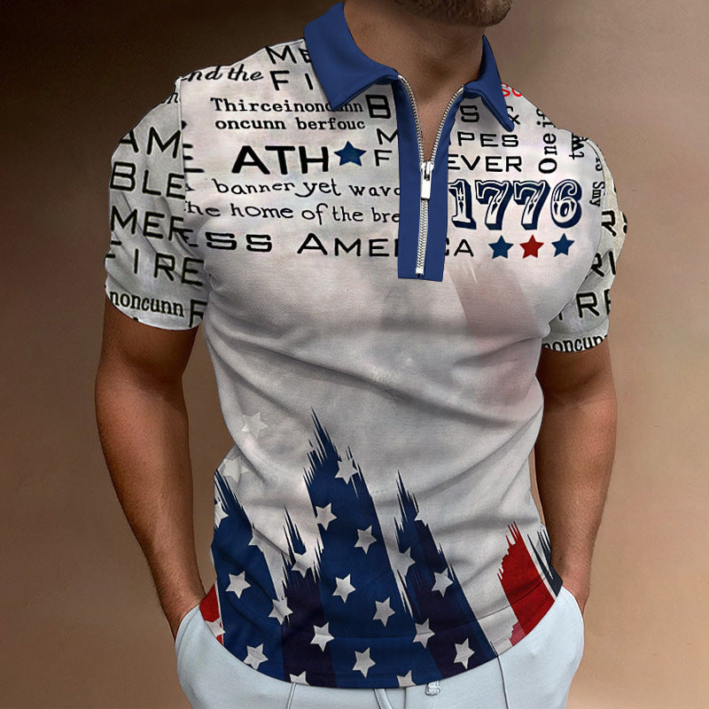 Men'S Turndown Collar Summer Regular Casual Short Sleeve Zipper Summer Polo Shirt 4