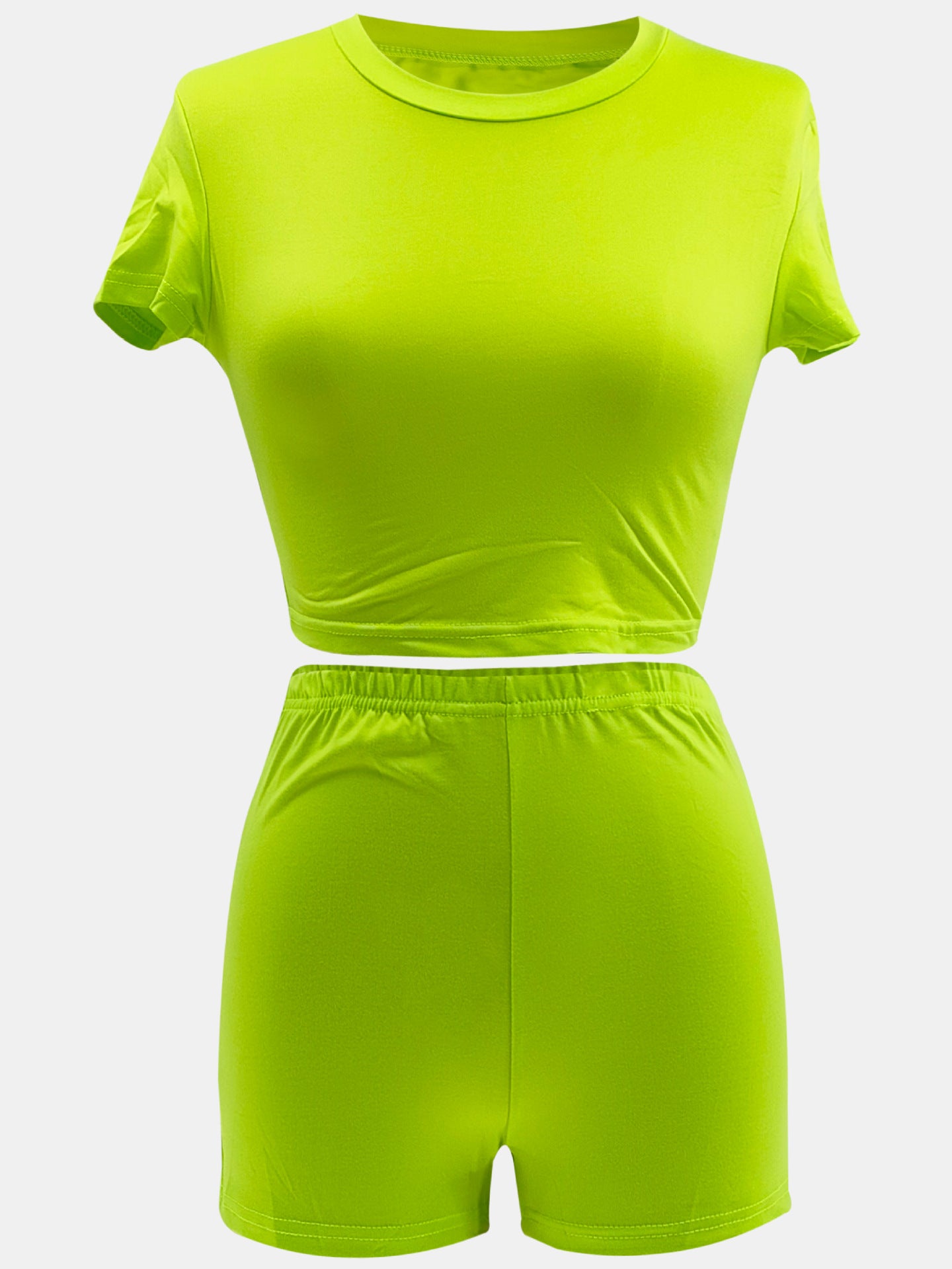 Women Summer Solid Crop Top Shorts Two-Piece Set 58