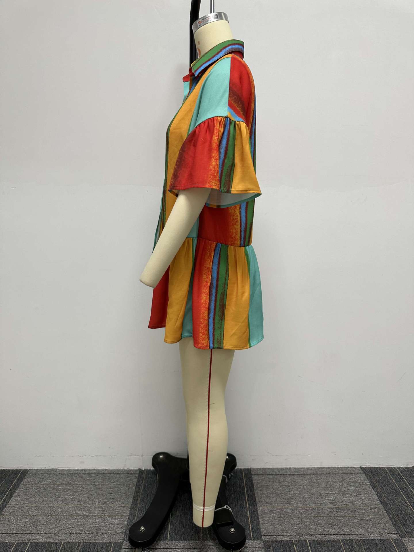 Womens Printed Color Block Patchwork Short Sleeve Shirt Dress 9