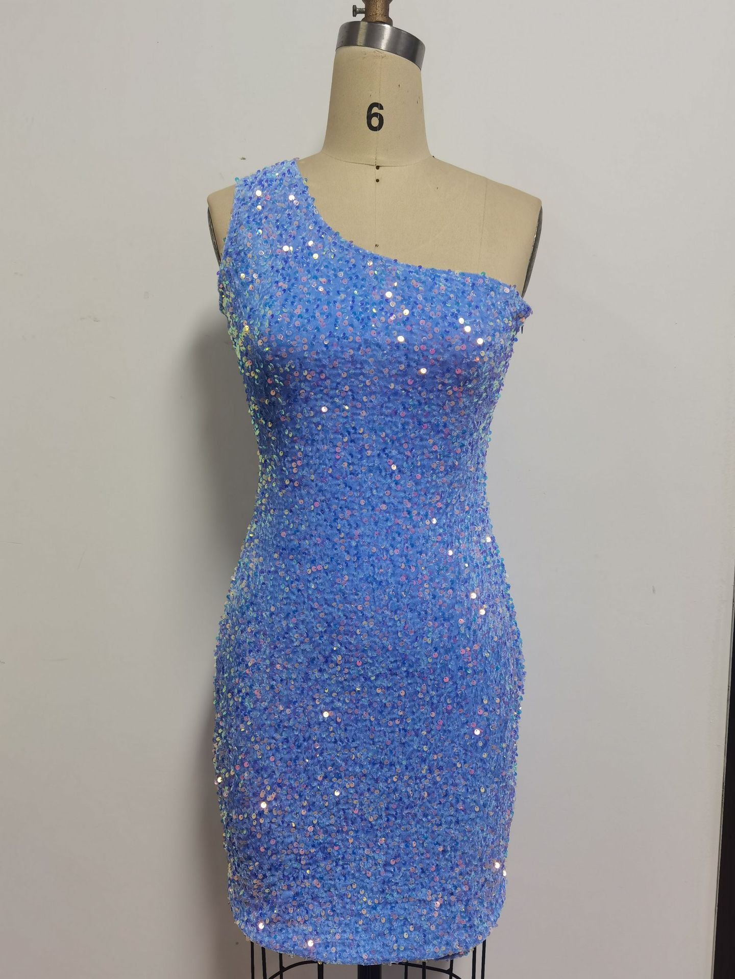 Sexy Solid Slash Shoulder Sequin Bodycon Party Dress 7