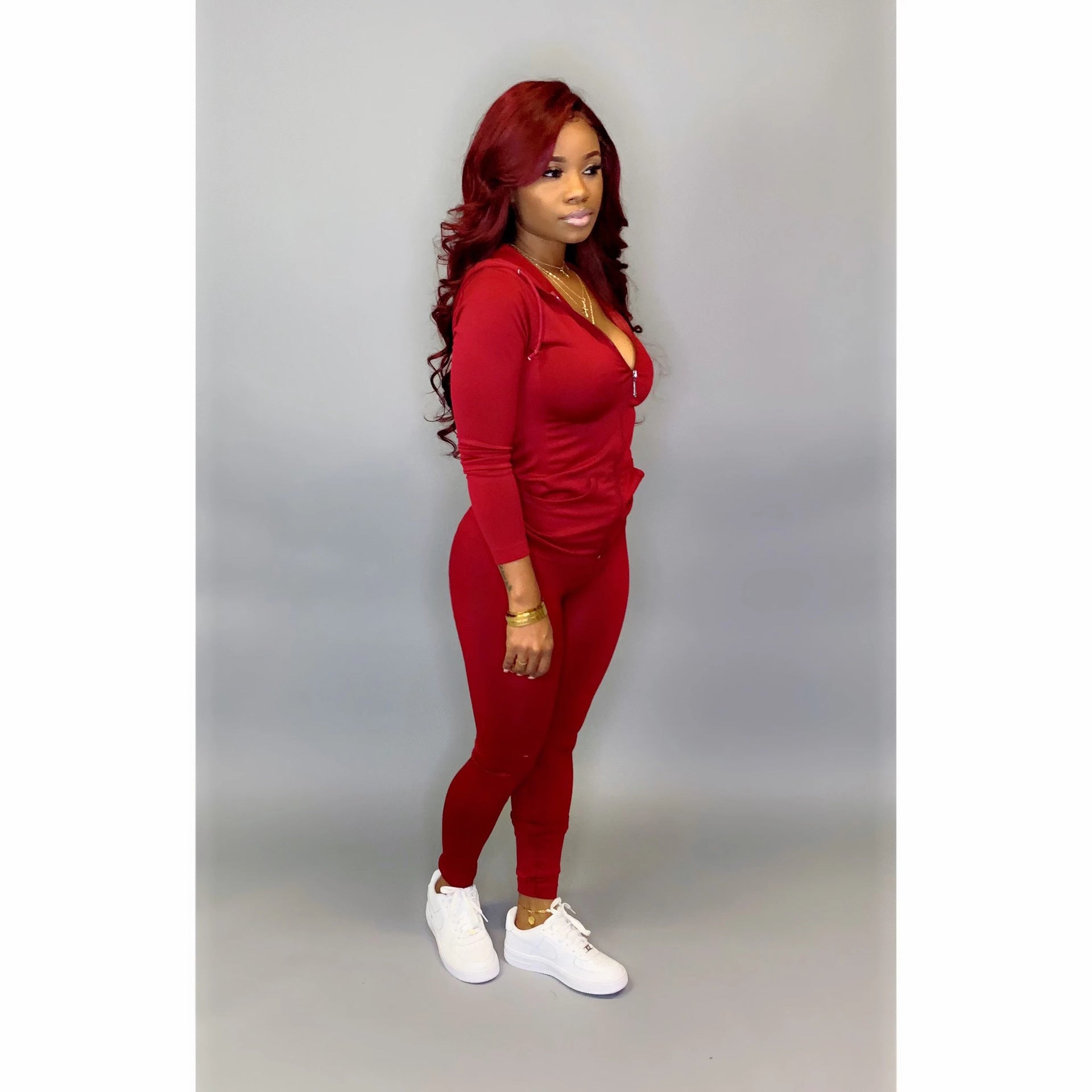 Women's Autumn Style Hat Pocket Zipper Fashion Casual Sport Two Piece Set 8