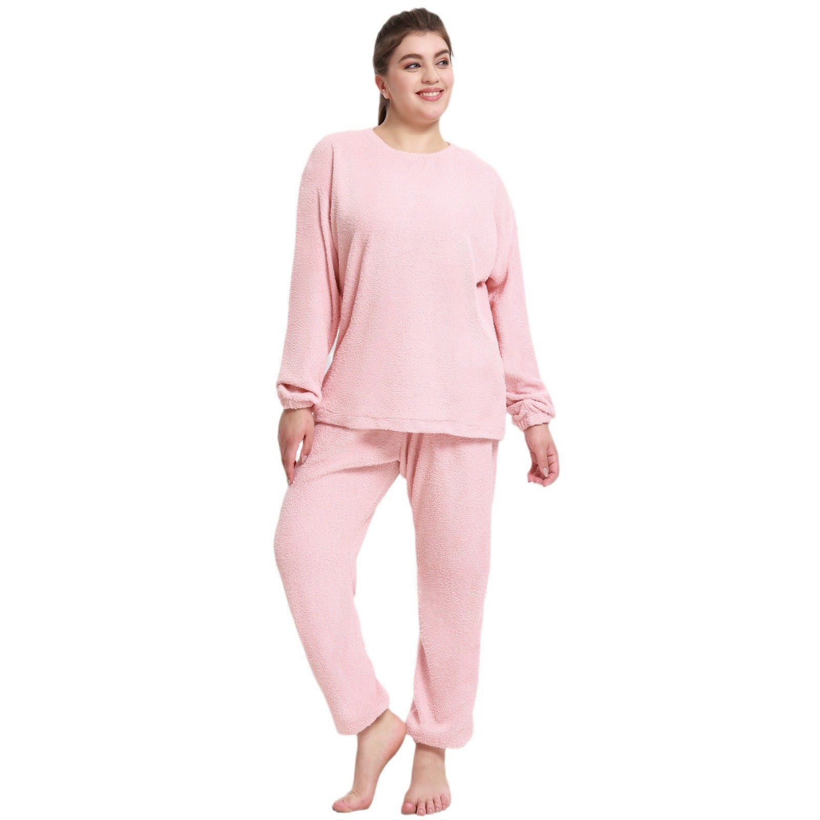 Plus Size Women Cloud Velvet Warm Plus Velvet Lounge Clothes Two-piece Set 6