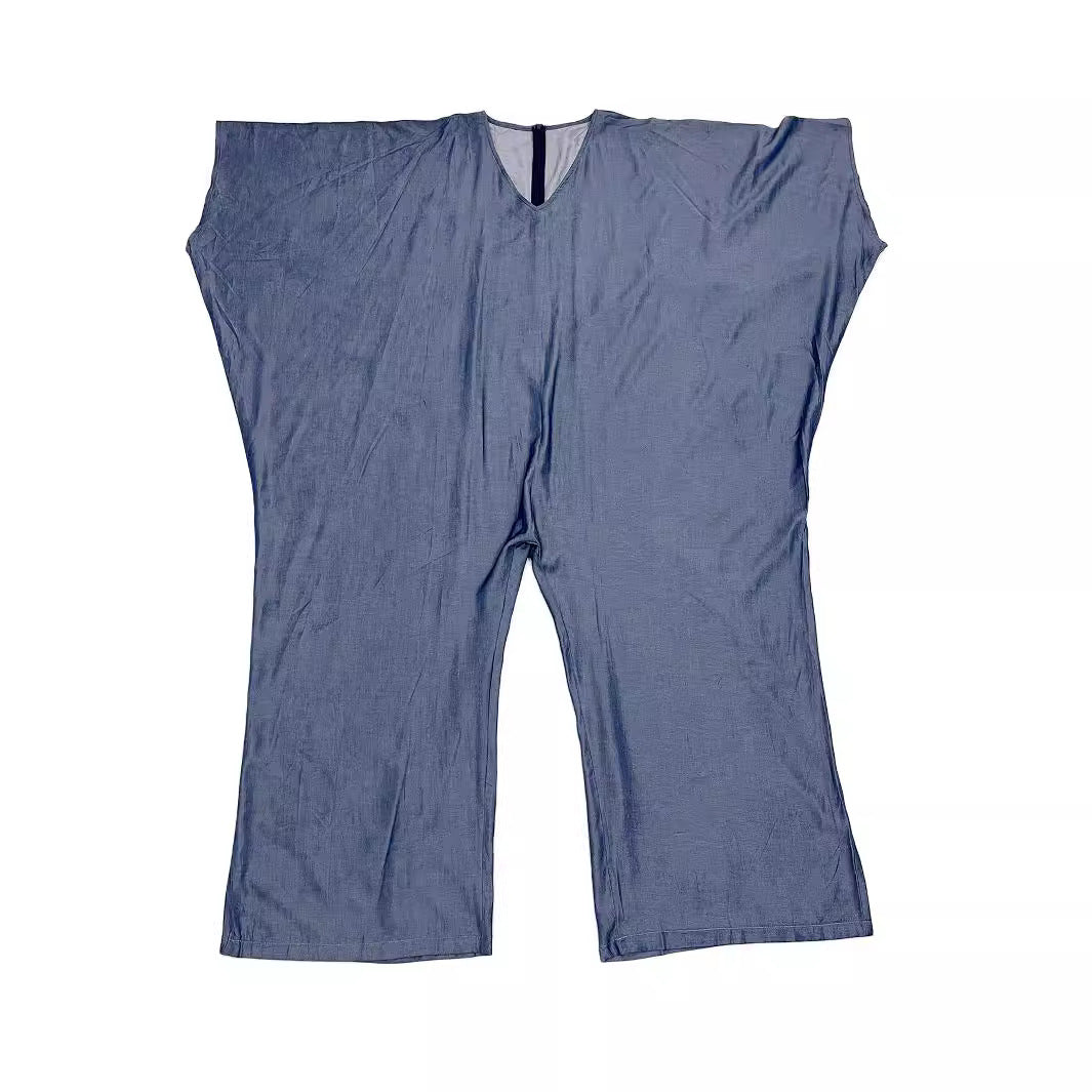 Plus Size V-Neck Loose Denim Jumpsuit 4