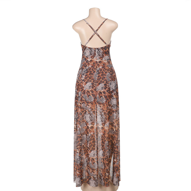 Strappy Leopard Print Dress Spring Sexy Slim Long Dress 7
