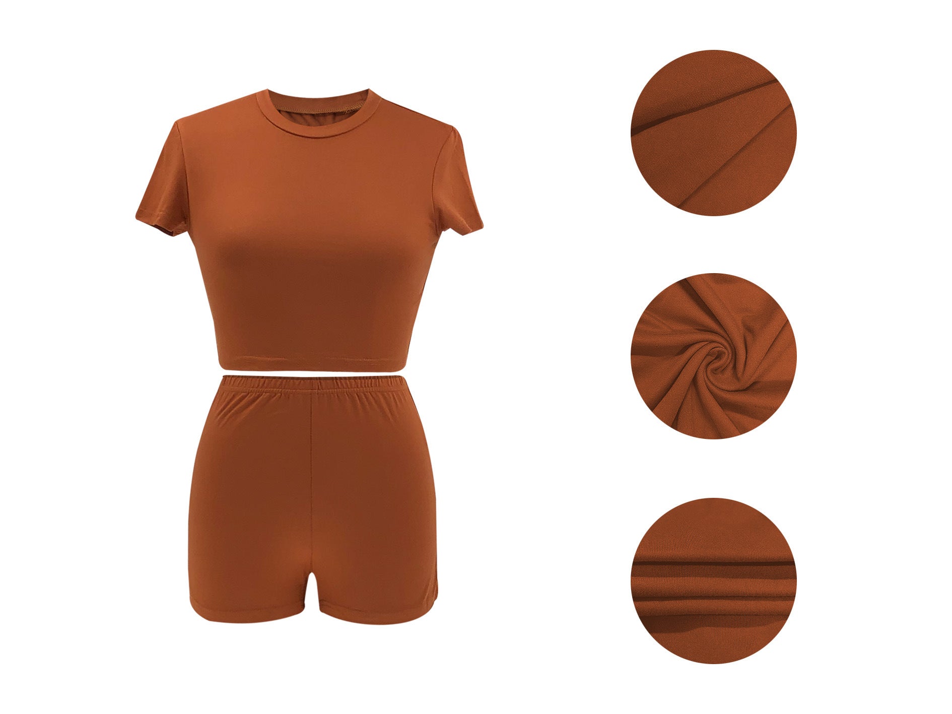 Women Summer Solid Crop Top Shorts Two-Piece Set 69