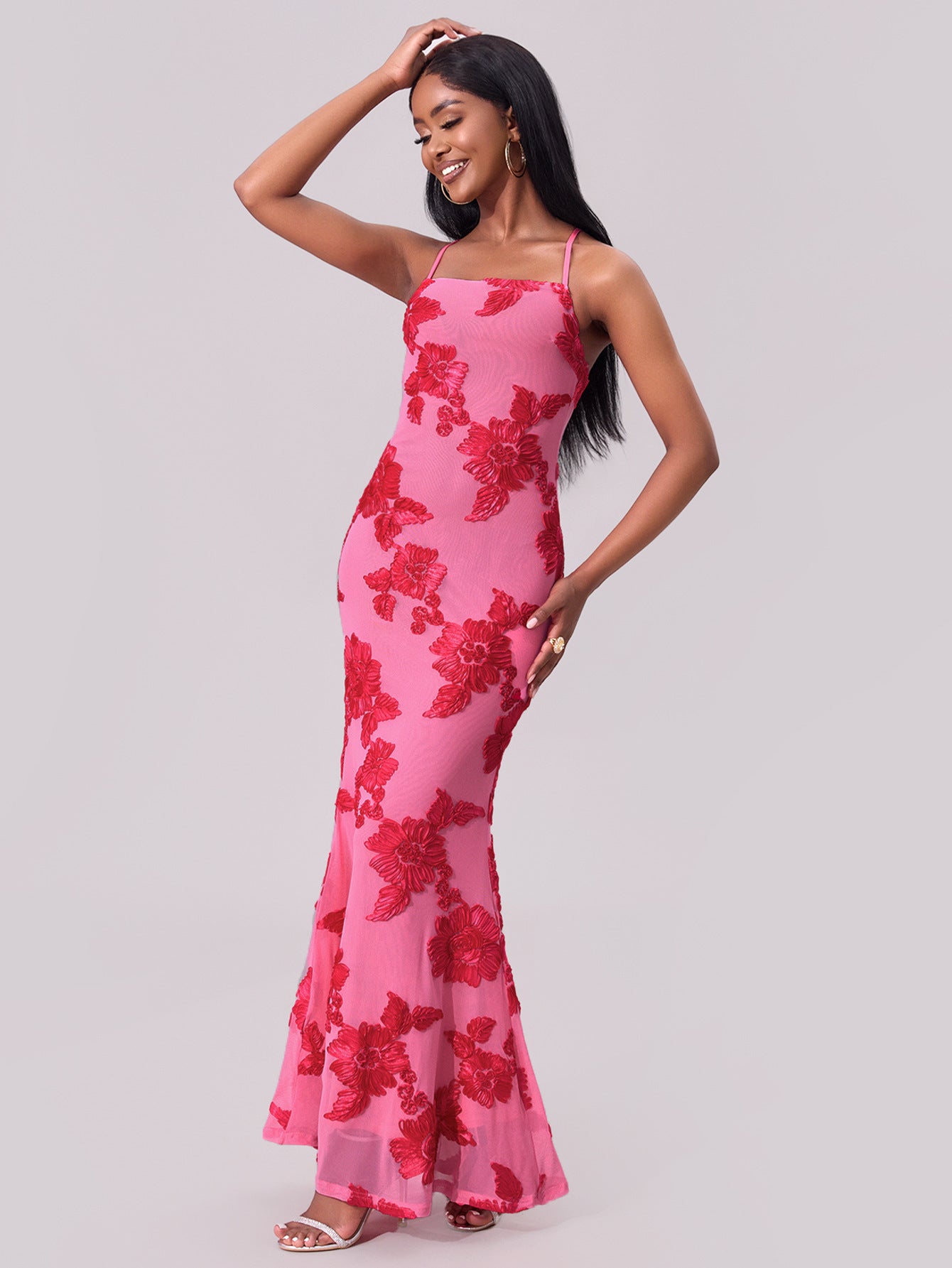 summer Fashionable sexy floral strap bodycon long dress 3