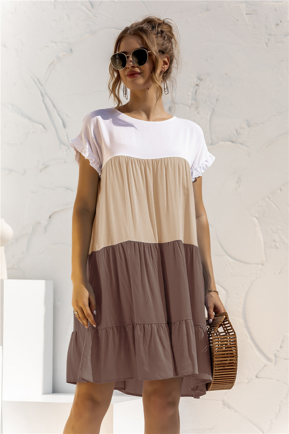 Women Summer Colorblock Loose Short Sleeve Dress