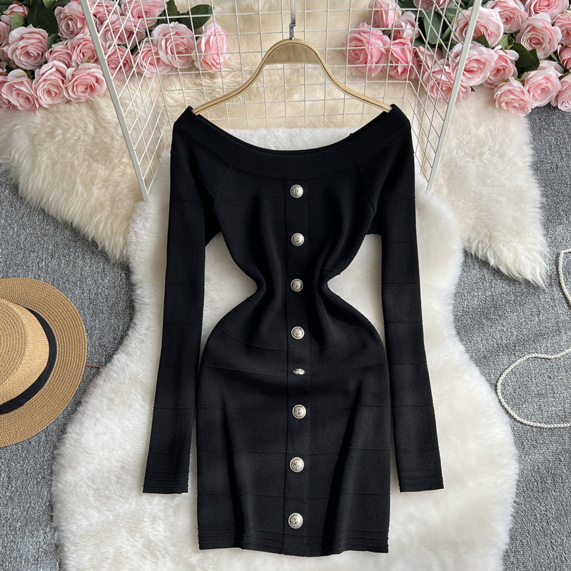 Women sexy Off Shoulder long-sleeved Bodycon sweater dress 3