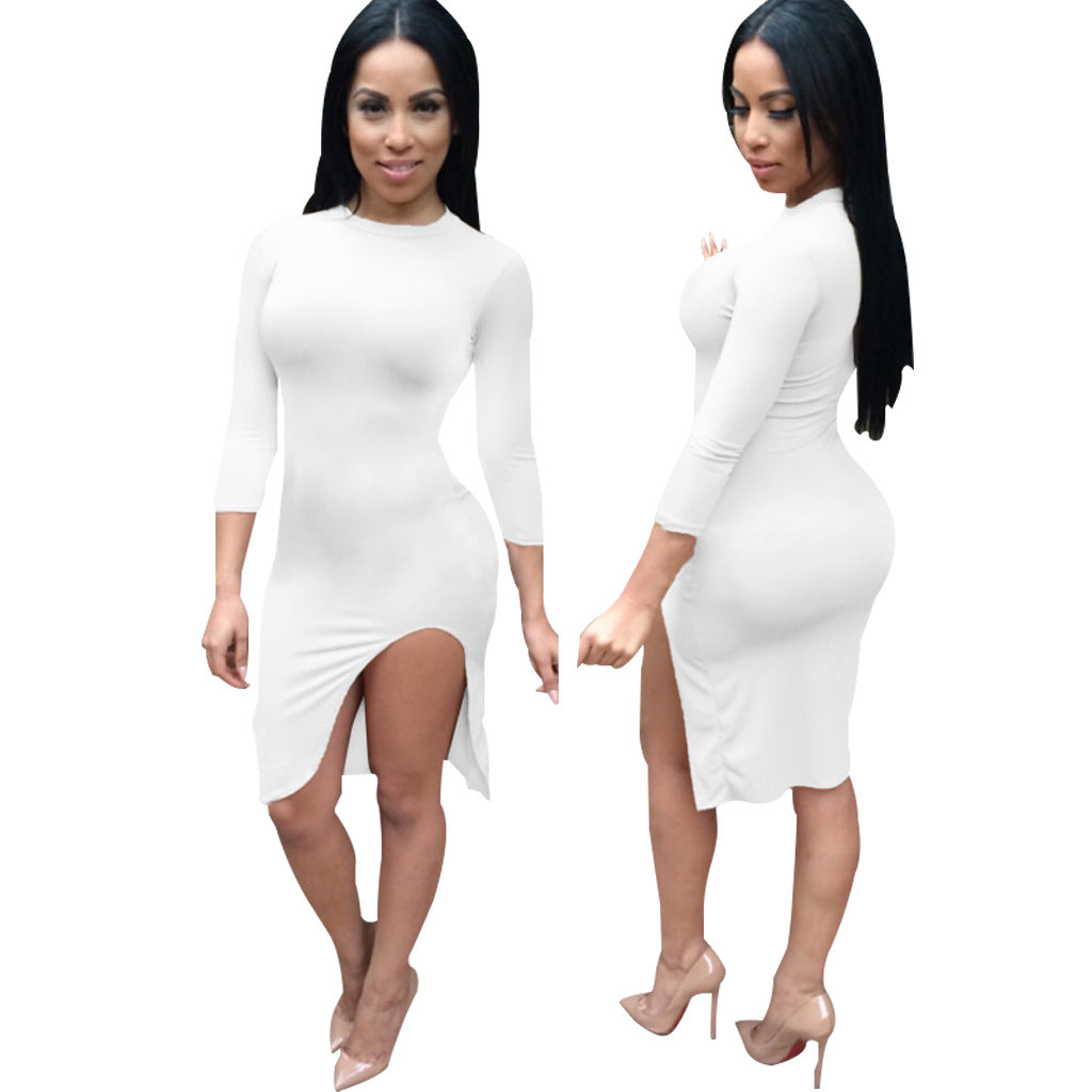 Sexy And Fashionable Solid Color Slit Women's Dress 5
