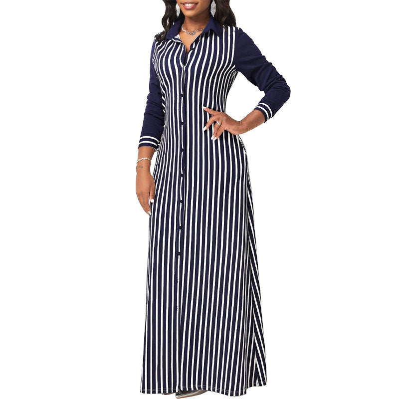 Women's Casual Shirt Outerwear Women's Striped Long Sleeve Shirt Dress