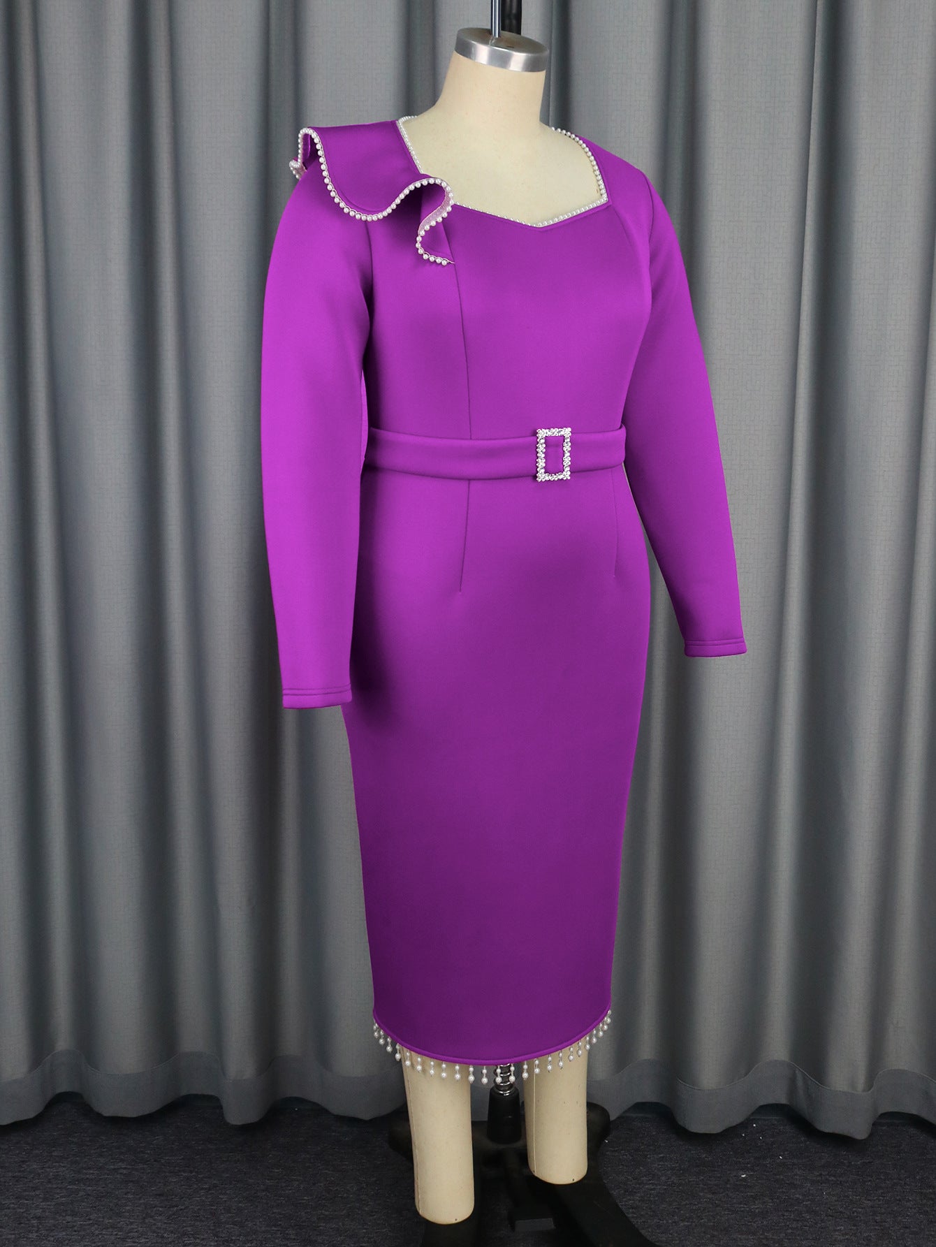 Plus Size Women Beaded Long Sleeve Party Dresses 8