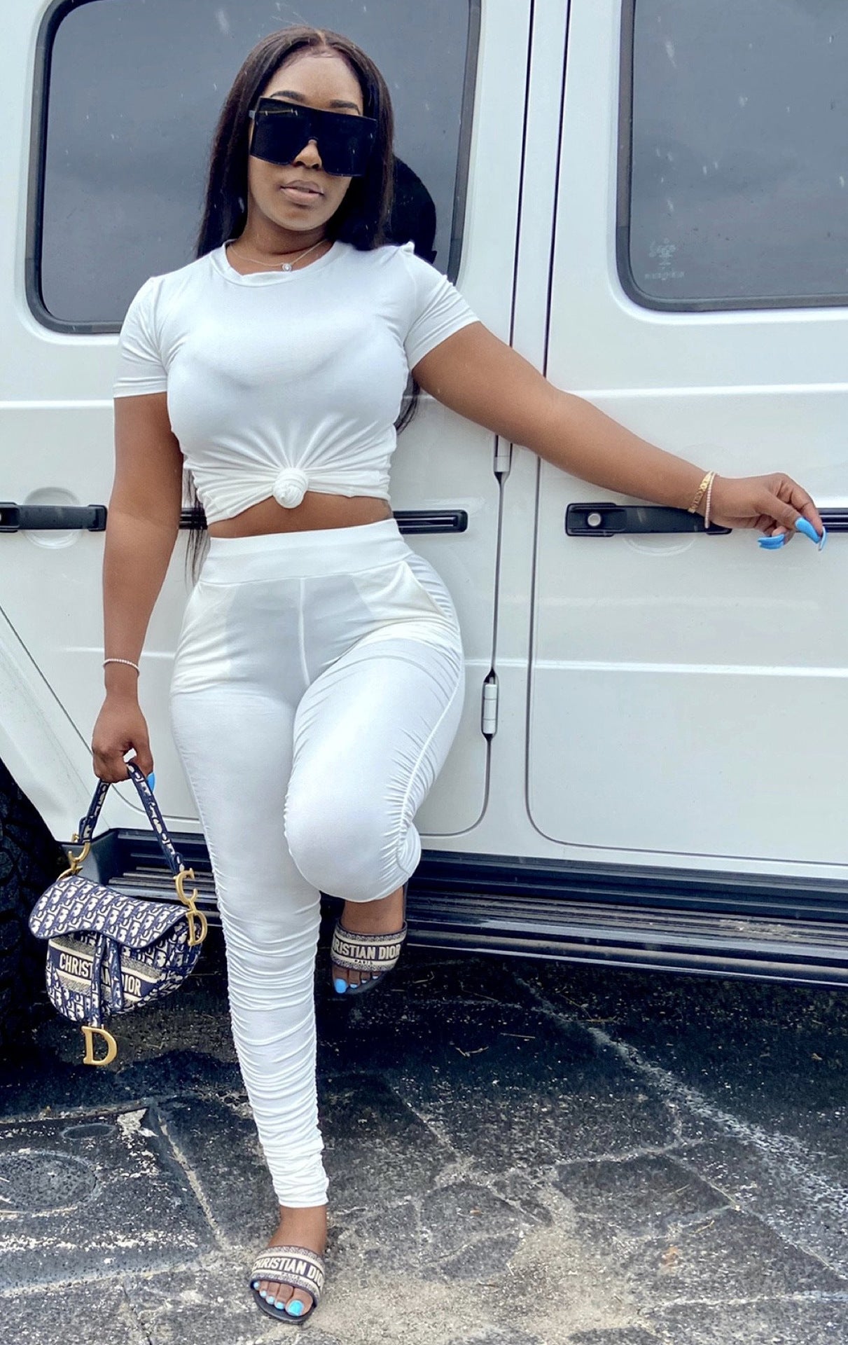 Women Wrinkled Short Sleeve T-Shirt and PantSolid Two-Piece Set