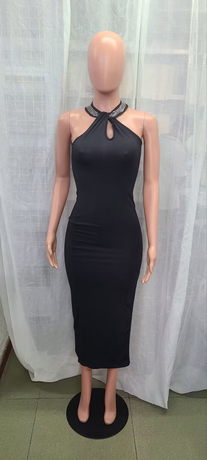 Fashion Halter Neck Beaded Chic Sleeveless Slit Sexy Party Dress 10
