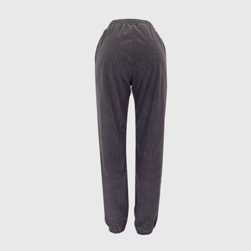 corduroy solid color Round Neck pullover long-sleeved two-piece fashion trouser suit women 21