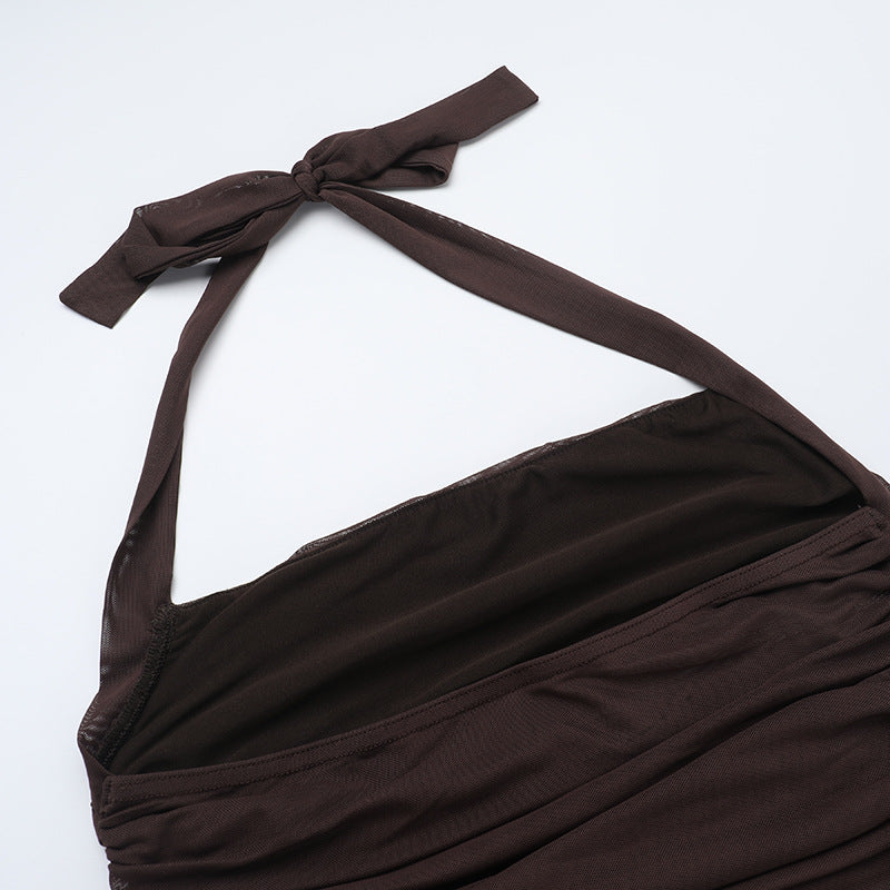 Women summer backless halter neck mesh see-through dress 19