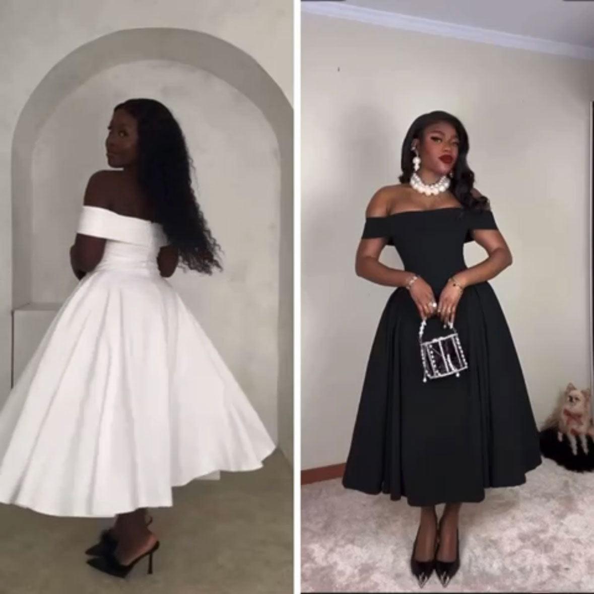 Women Elegant Solid Off Shoulder Formal Party Dress 6