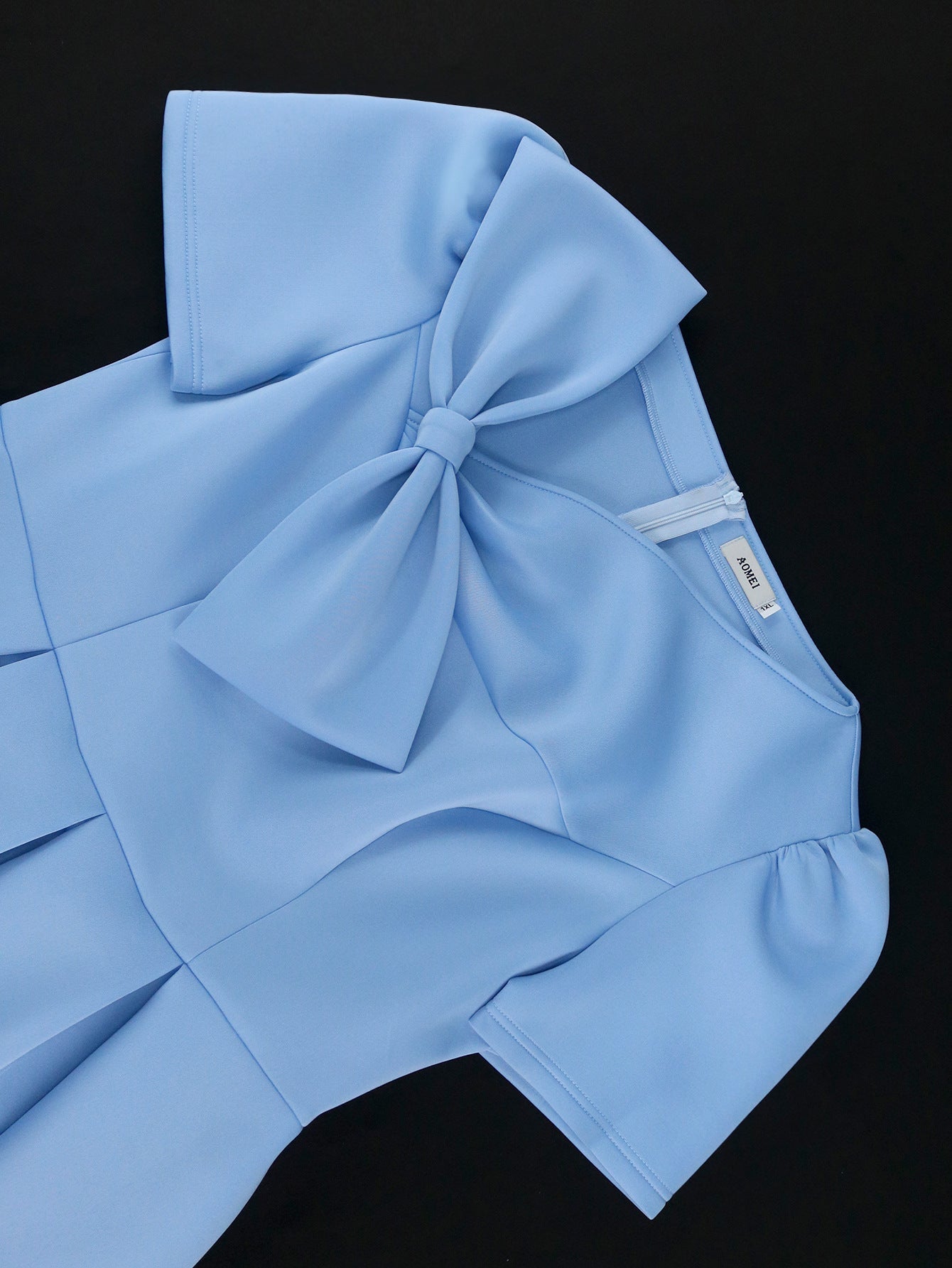 Plus Size Women Slash Shoulder Bow Dress 13