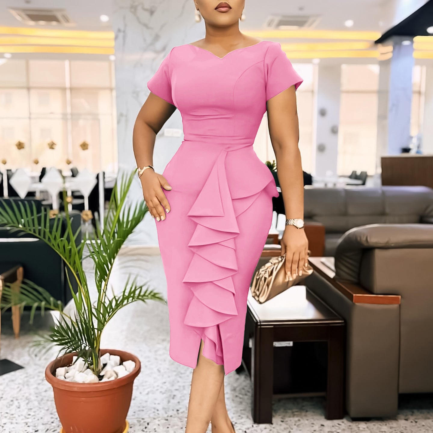 Plus Size Women Elegant Ruffled African Dress 4