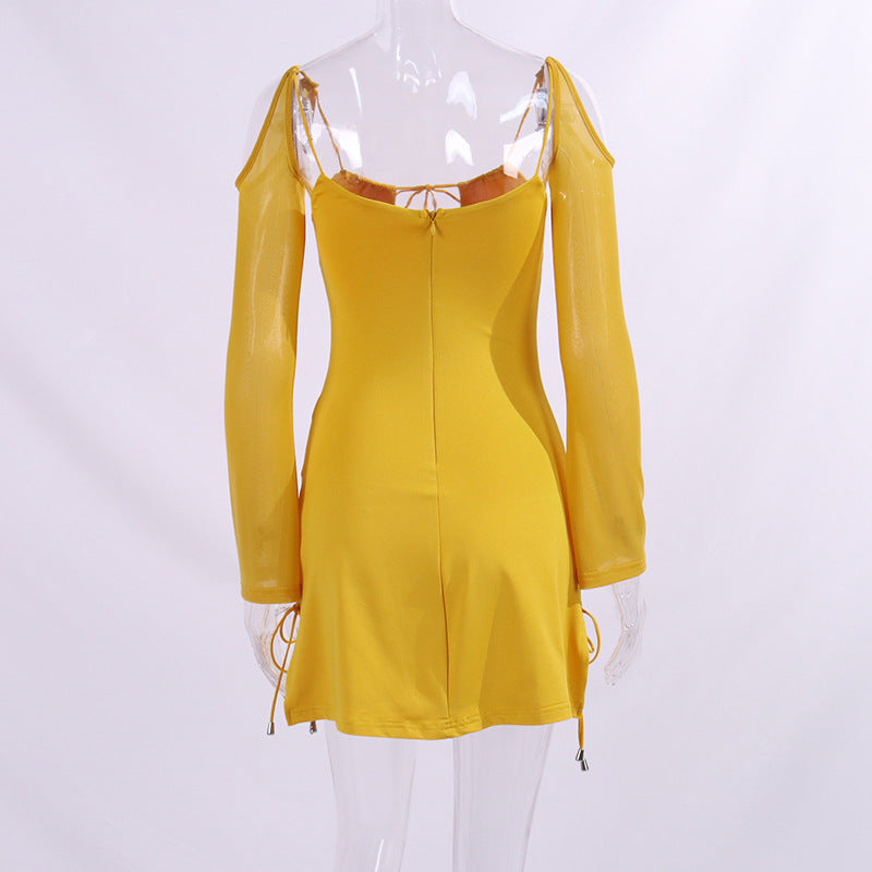 Women Long Sleeve Lace Up Hollow Out Long Sleeve Dress 10