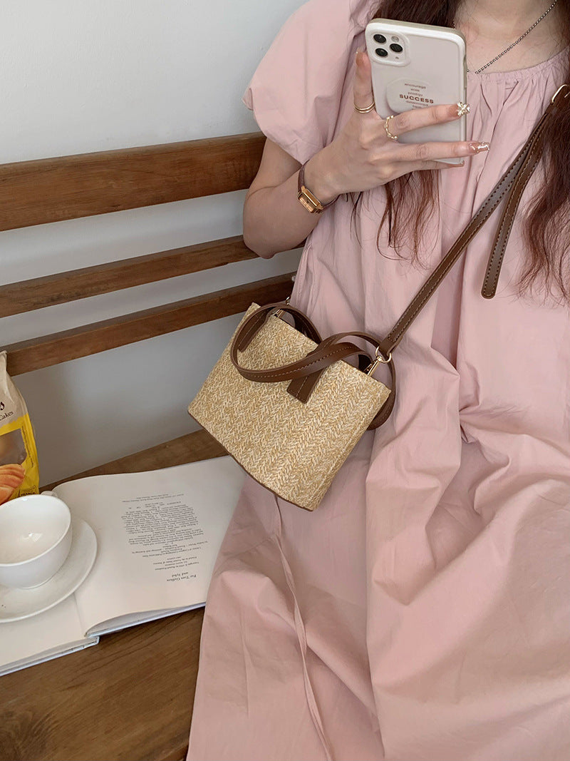 Korean Grass Woven Beach Bag Summer Casual Holidays Women's Cabbage Basket Portable Shoulder Messenger Bag 15