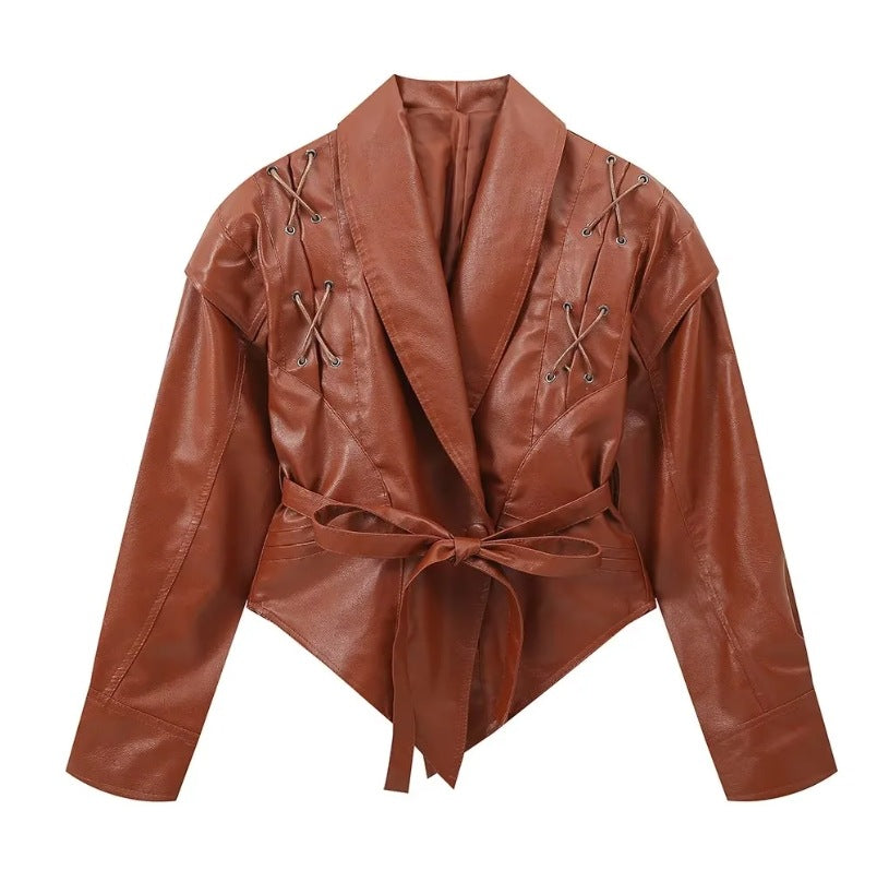 Women's American Retro Casual Faux Leather Jacket 30