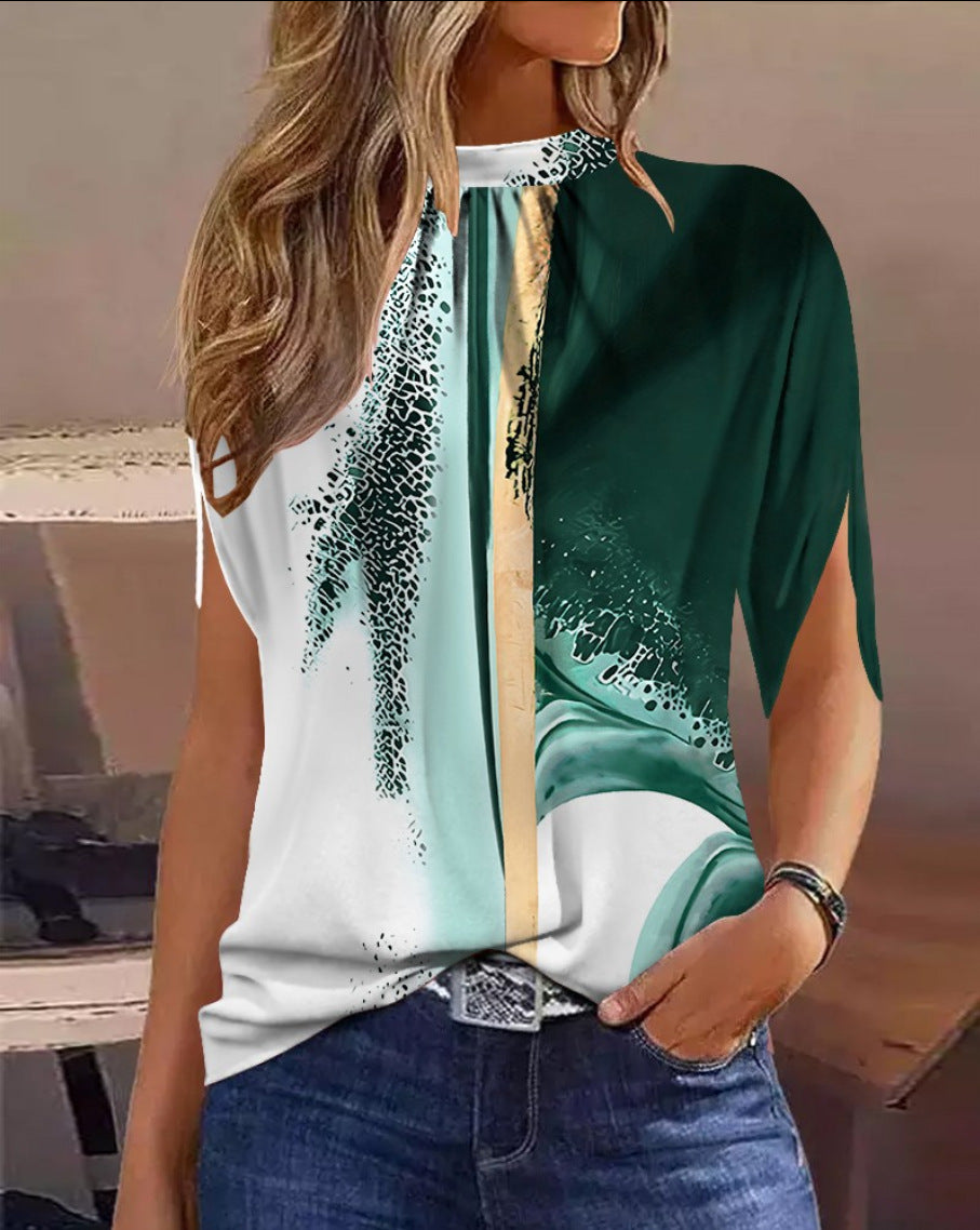 Ladies Casual Round Neck Regular Pullover Digital Printed Shirt 16