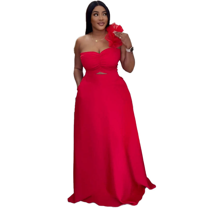 Sexy Slim Waist Ruffled One Shoulder Evening Dress 7