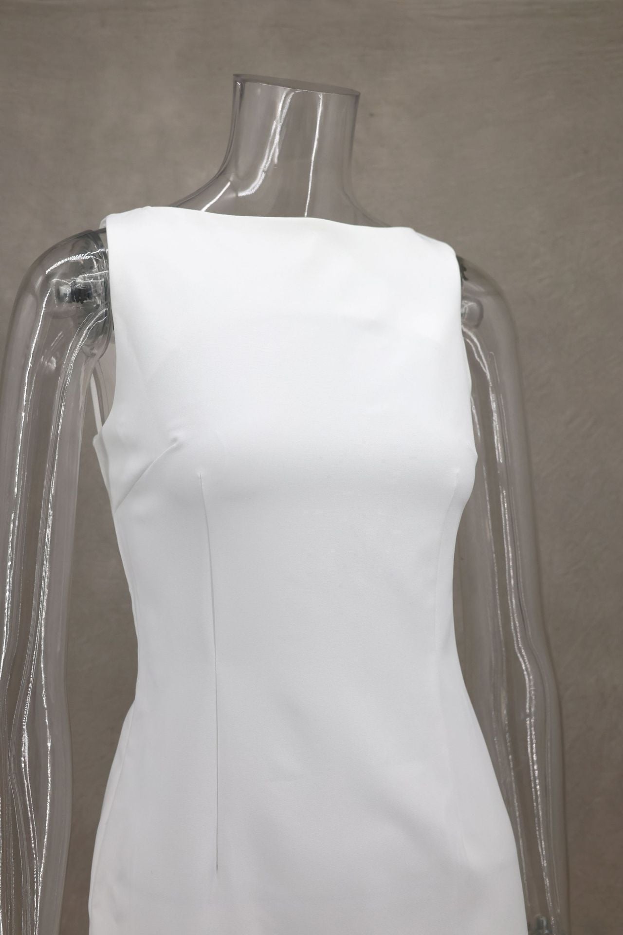 Fashion Summer Solid Color Slim Round Neck Sleeveless Short Dress 9