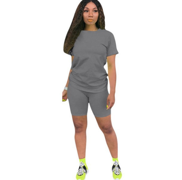 Solid color sports Casual two-piece Shorts Set 8