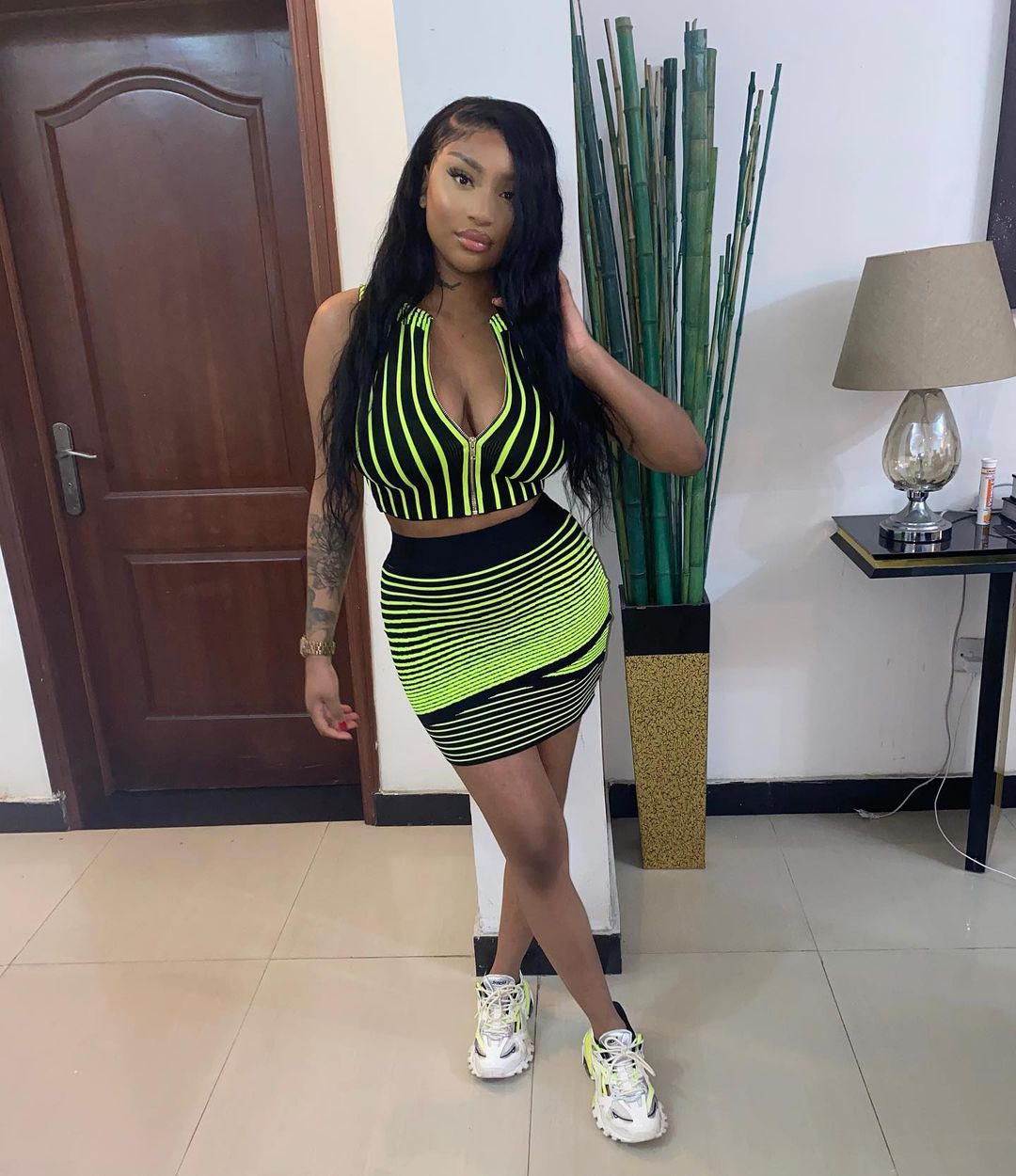 Women's Digital Positioning Striped Print Sleeveless Two Piece Skirt Set 3