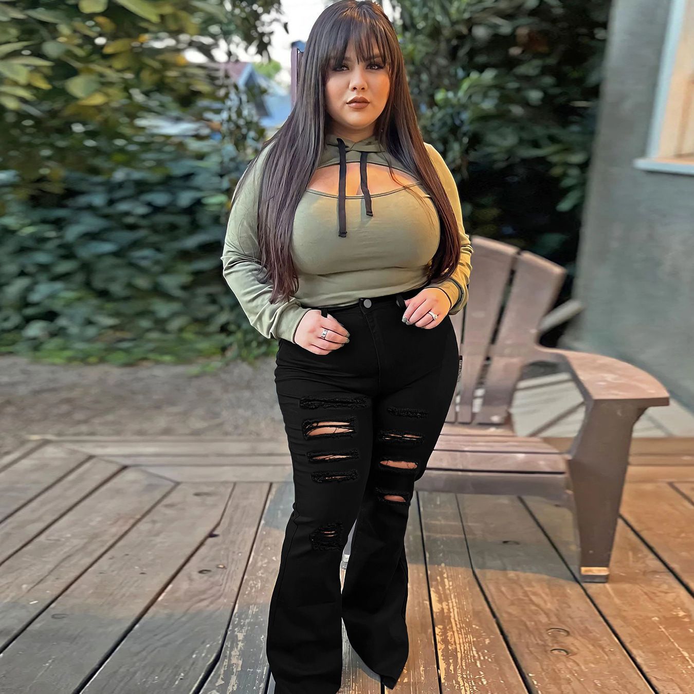 Women's Casual Slim Ripped Flare Denim Pants 3