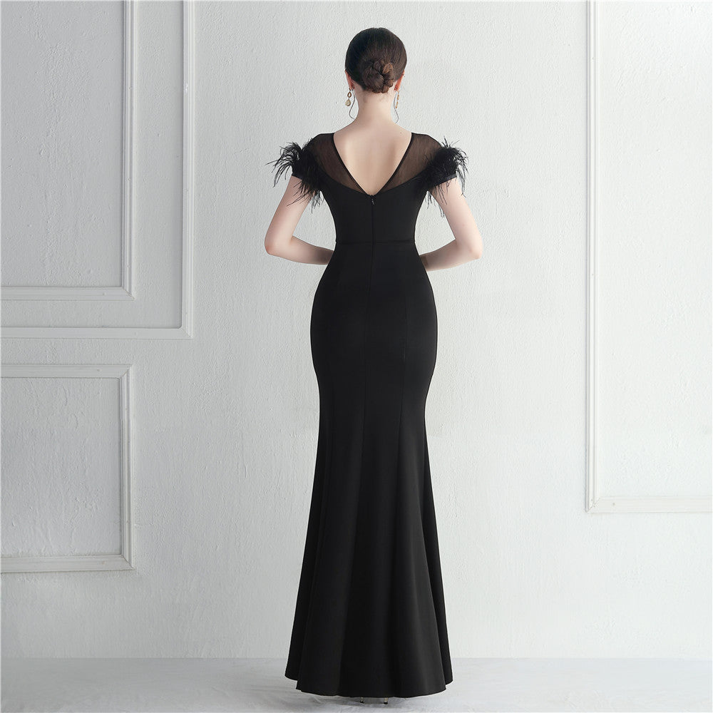 Mesh Beaded + Embellished Feather Star Red Carpet Long Evening Gown 30