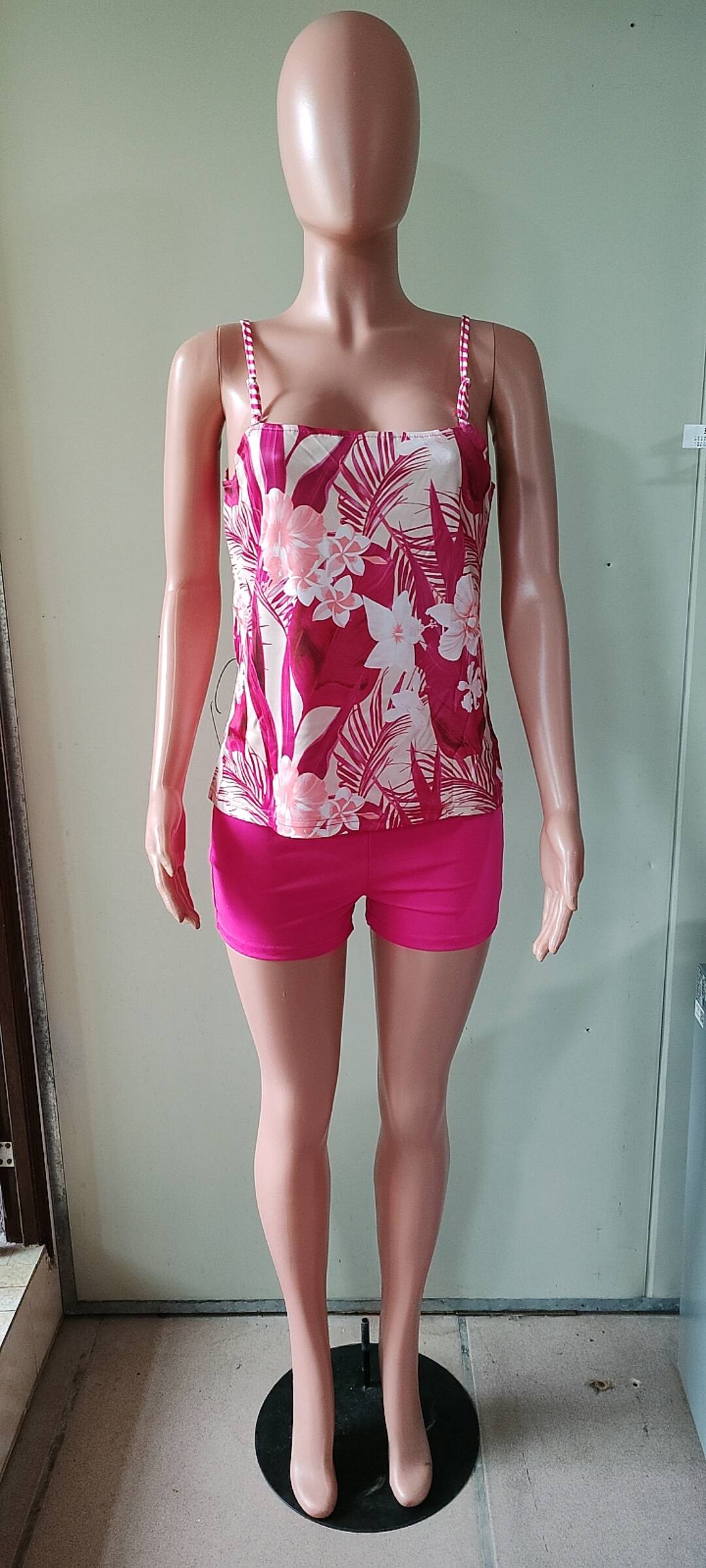 Women's Summer Solid Color Contrast Print Two Piece Shorts Set 6