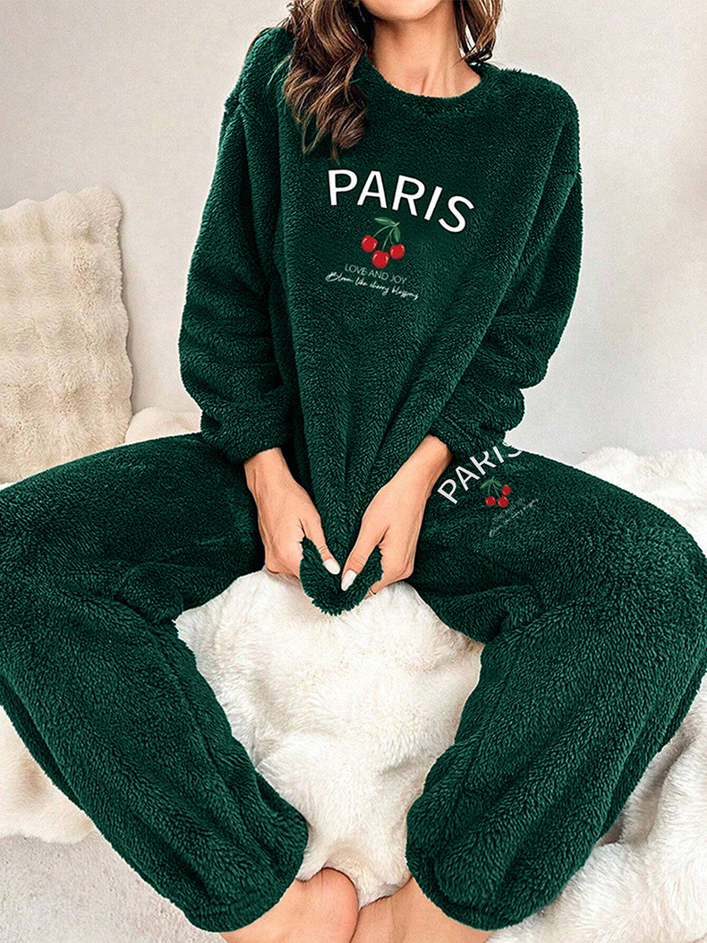 Winter Solid Color Plus Size Fleece Pajamas Casual Two Piece Women's Home Clothes