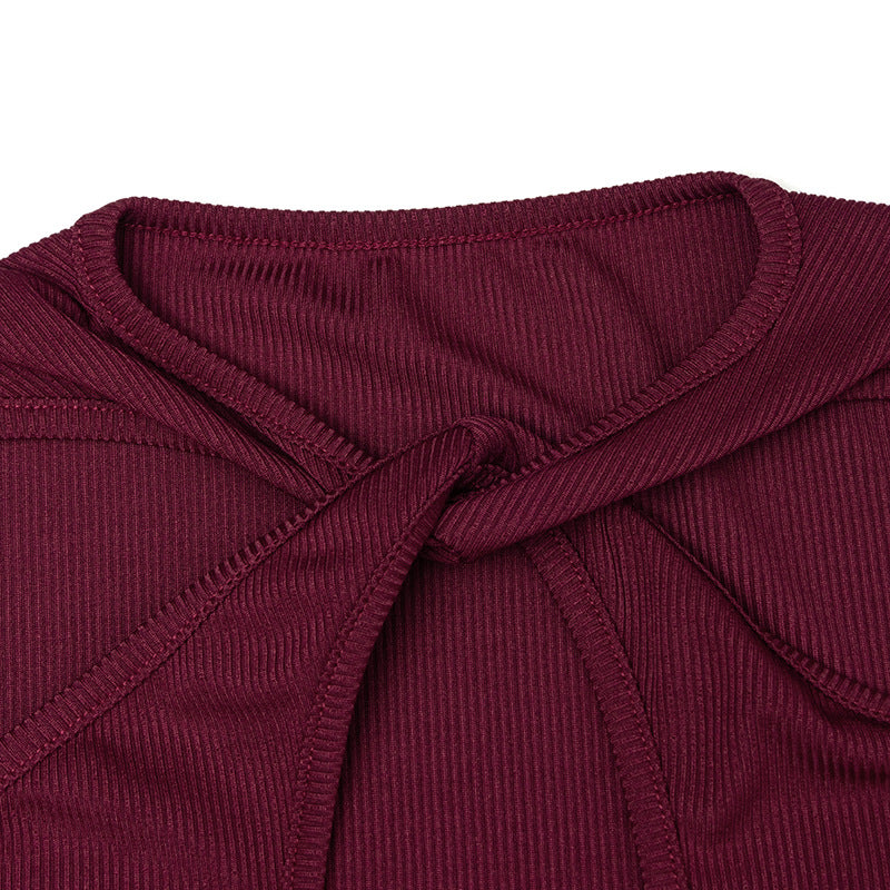 Women Round Neck Cut-Out Knot Long-Sleeved Solid Bodycon Dress 11