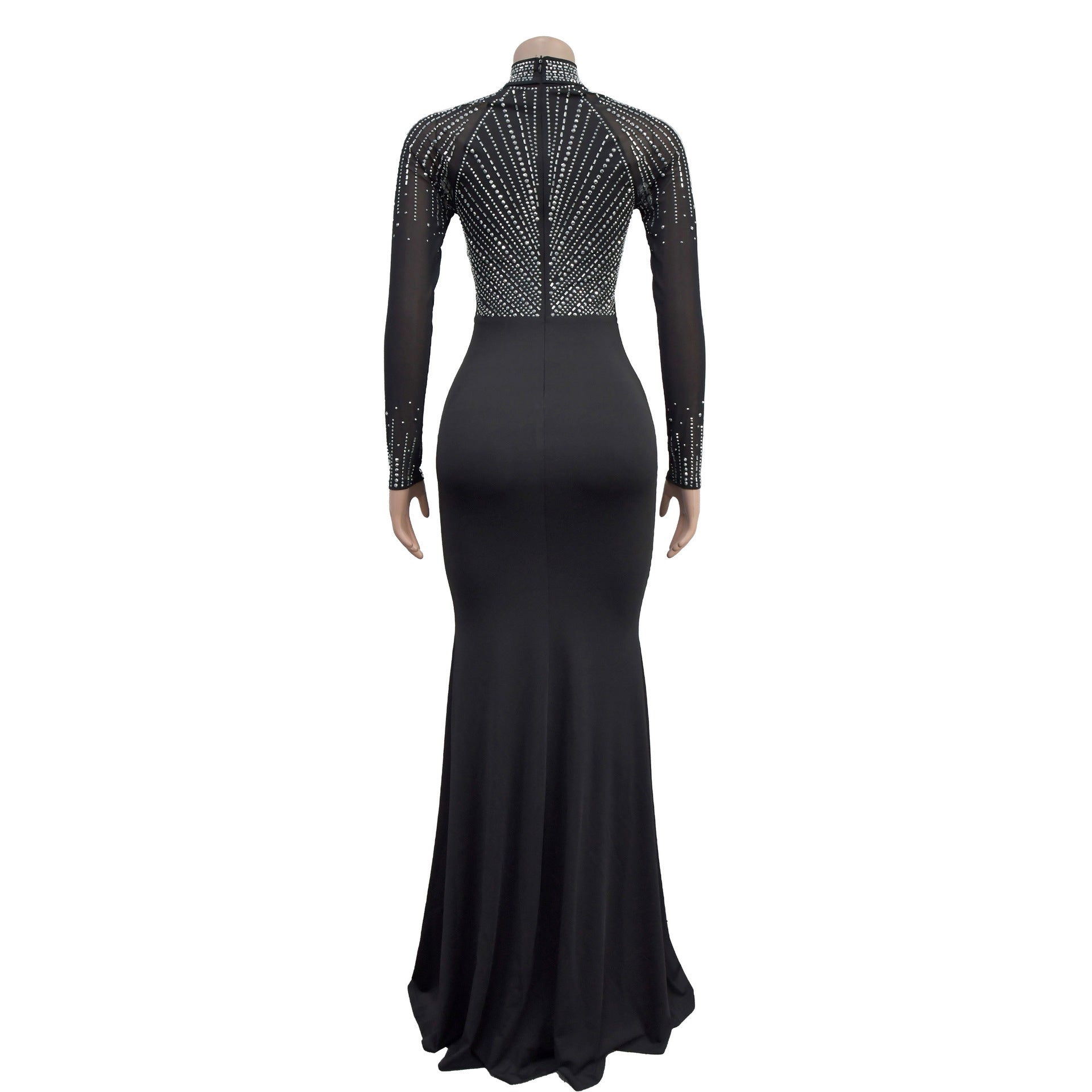 Fashion Women Beaded See Through Mesh Slit Long Dress 8