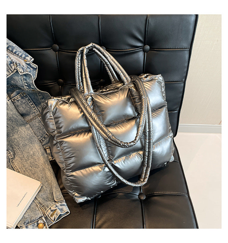 Cotton Down Bag Women's Checkered Shoulder Fashionable Handbag 23