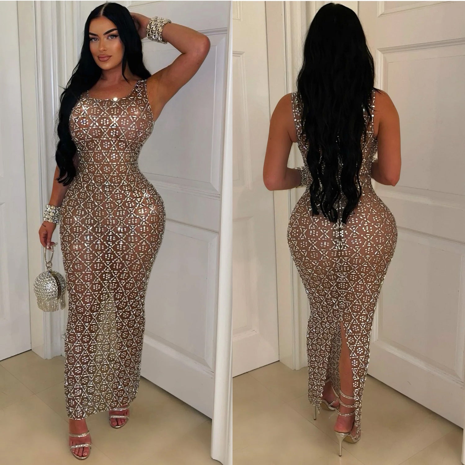 Women Sexy Mesh See-Through Dress 3