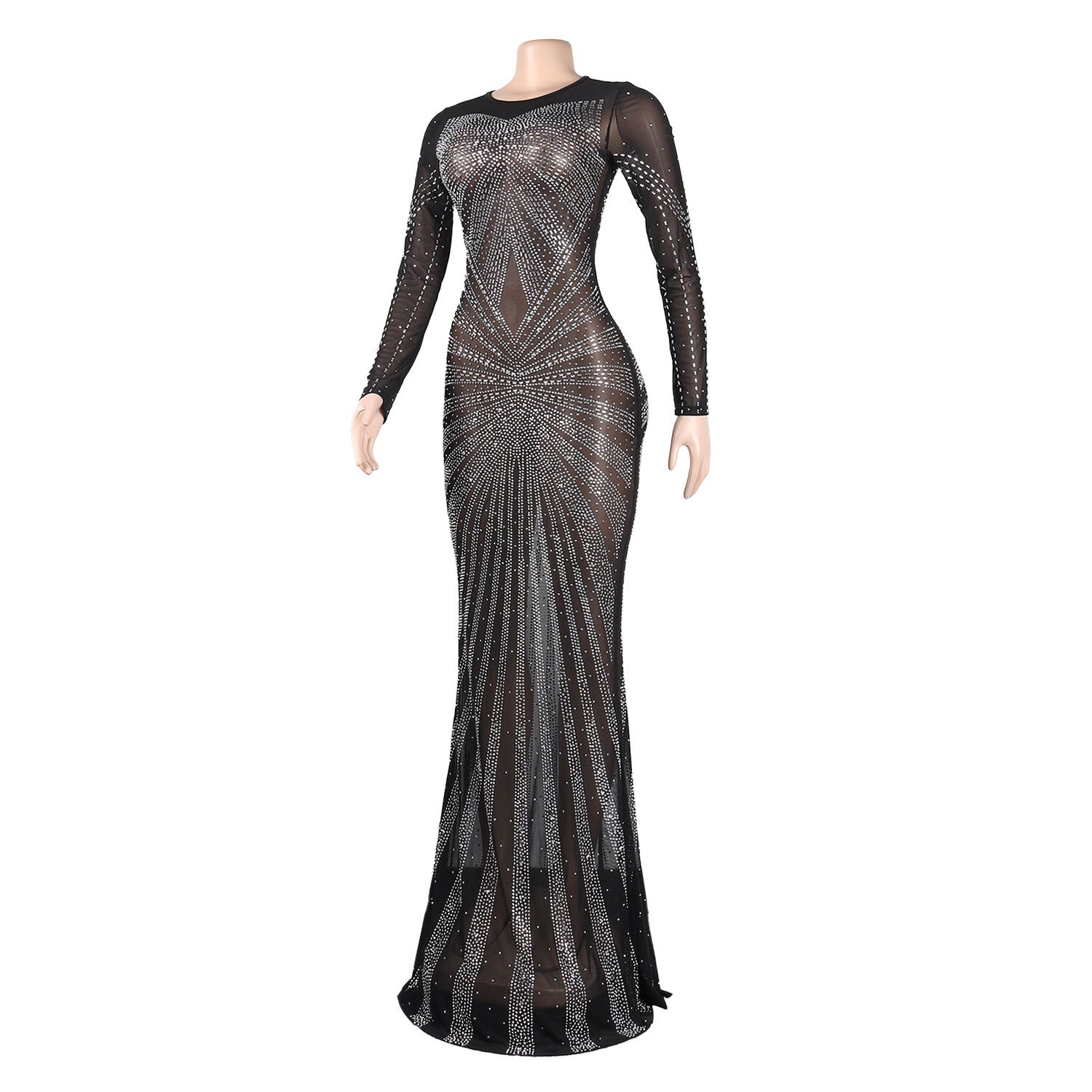 Sexy Rhinestone Beaded Long Sleeve Evening Dress 11