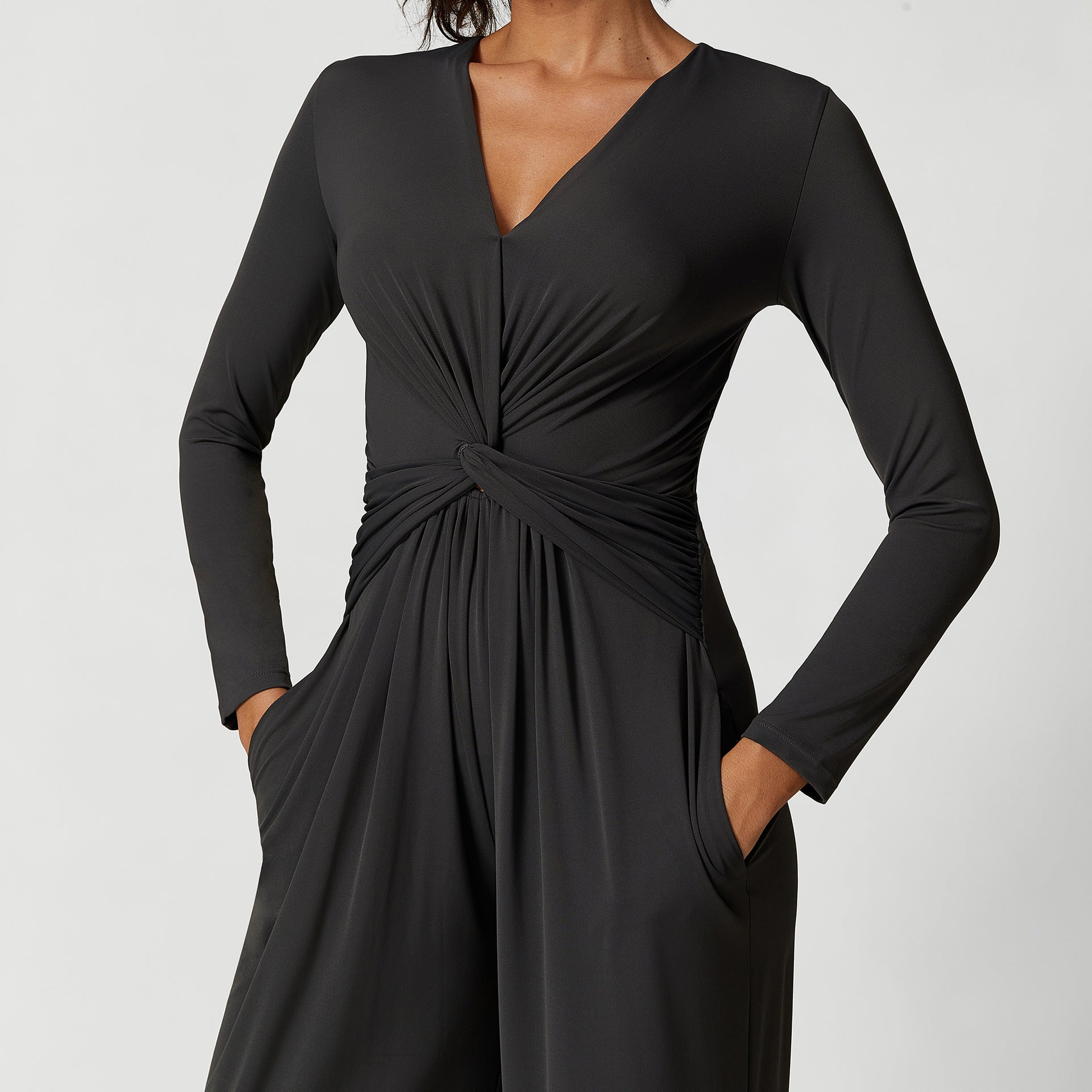 Women sexy v-neck pleated split yoga jumpsuits 7