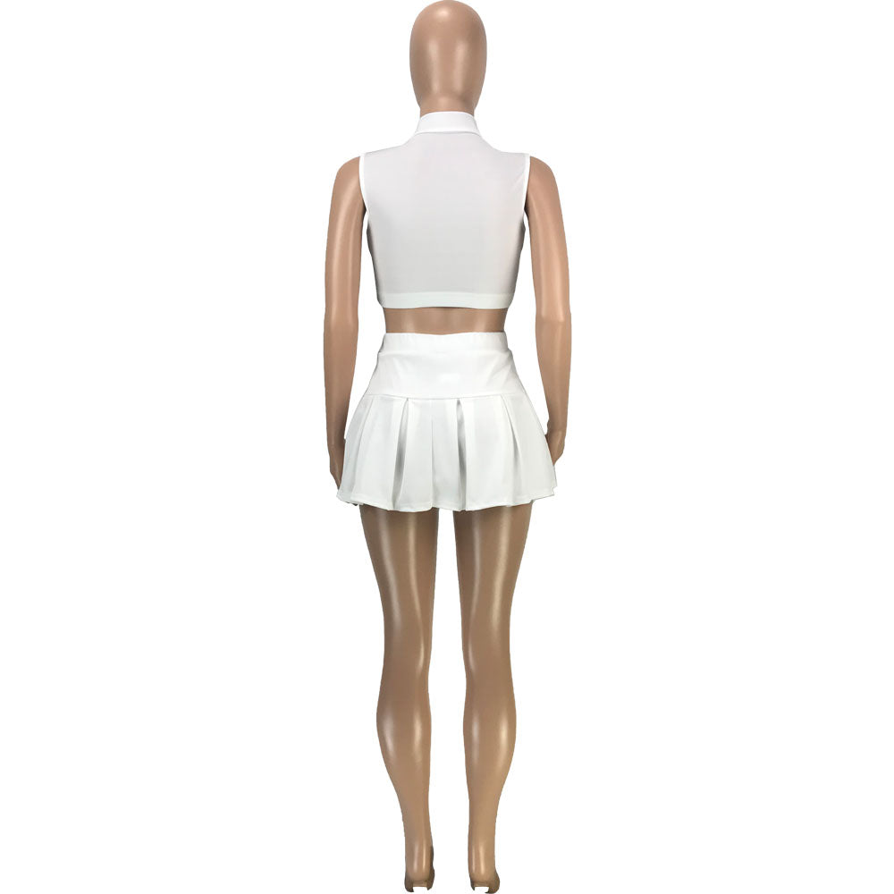 Solid Vest Pleated Skirt Sexy Casual Set 41