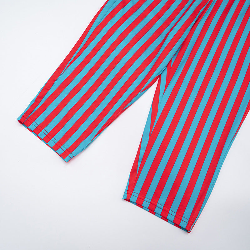 Women Contrast Striped Halter Neck Top and Capri Pants Two-Piece 29