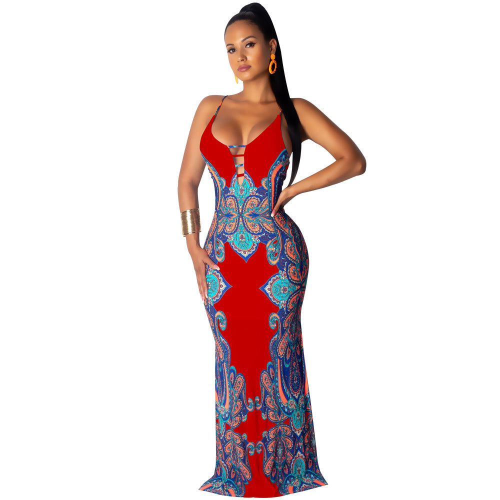 Women Ethnic Print Strap Maxi Dress 6