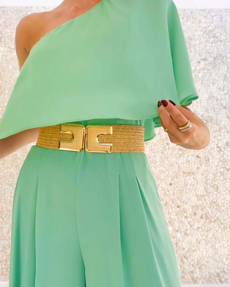 Light Green One-Shoulder Jumpsuit No Belt 4
